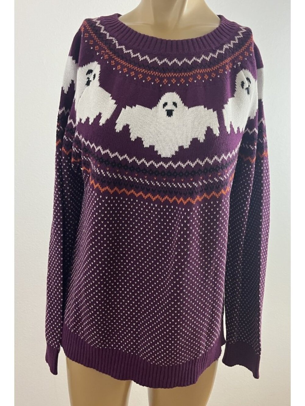 ModCloth Women's XL Ghost Halloween Fair Isle Sweater Purple NWT